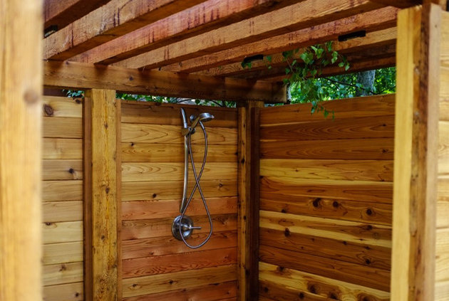 Outdoor shower in a cabana